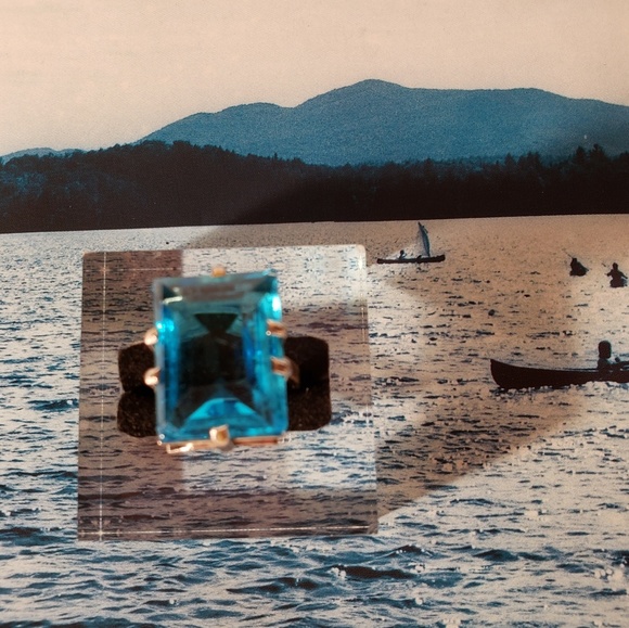 Vintage 1970s Large Aquamarine Cushion Cut Ring - Picture 4 of 6